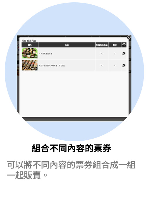 組合不同內容的票券
